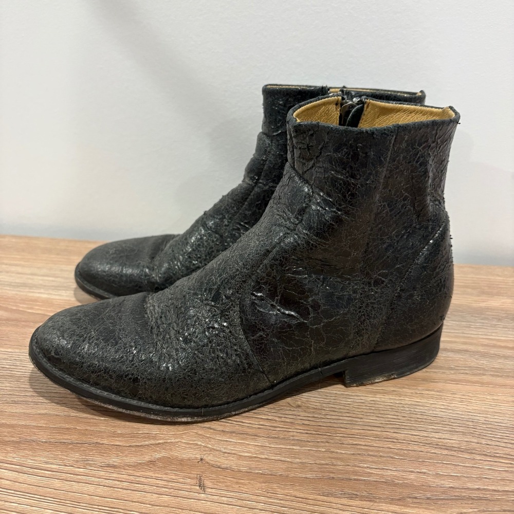 Anthropologie Farylrobin Morris Distressed Leather Ankle Boots Women Black  7
